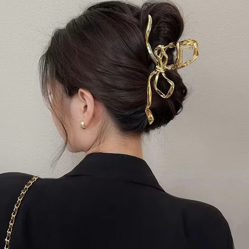 2024 New Vintage Ribbon Bow Hair Claws Exquisite Metal Hair Clip Clasp Hairpins For Women Hair Accessories Barrettes Shark Clips