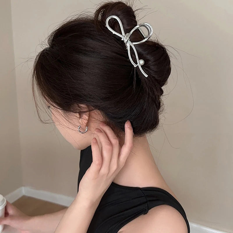 2024 New Vintage Ribbon Bow Hair Claws Exquisite Metal Hair Clip Clasp Hairpins For Women Hair Accessories Barrettes Shark Clips