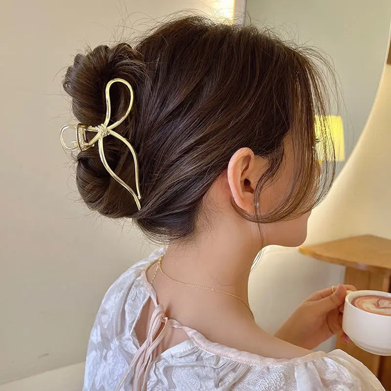 2024 New Vintage Ribbon Bow Hair Claws Exquisite Metal Hair Clip Clasp Hairpins For Women Hair Accessories Barrettes Shark Clips