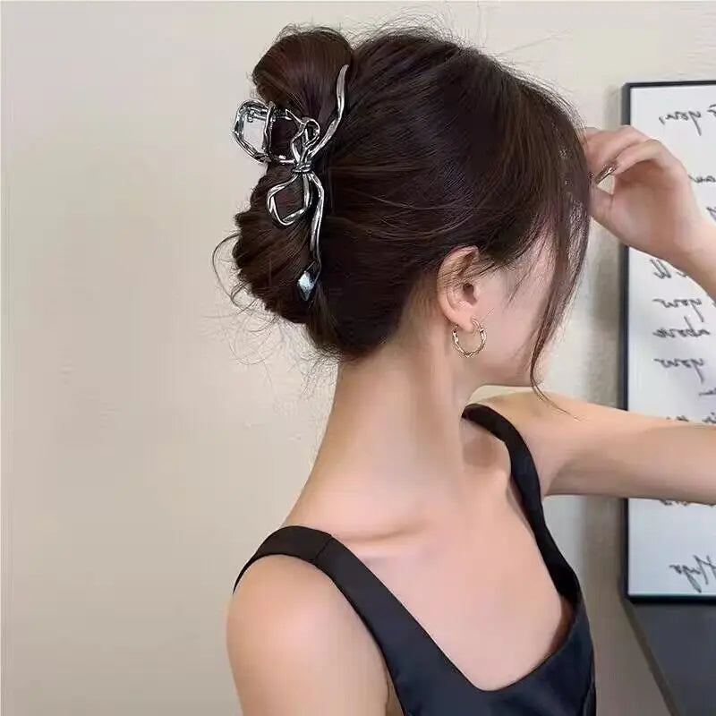 2024 New Vintage Ribbon Bow Hair Claws Exquisite Metal Hair Clip Clasp Hairpins For Women Hair Accessories Barrettes Shark Clips