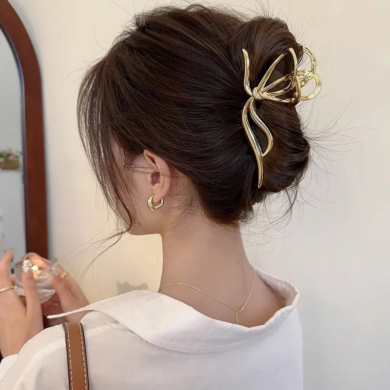 2024 New Vintage Ribbon Bow Hair Claws Exquisite Metal Hair Clip Clasp Hairpins For Women Hair Accessories Barrettes Shark Clips