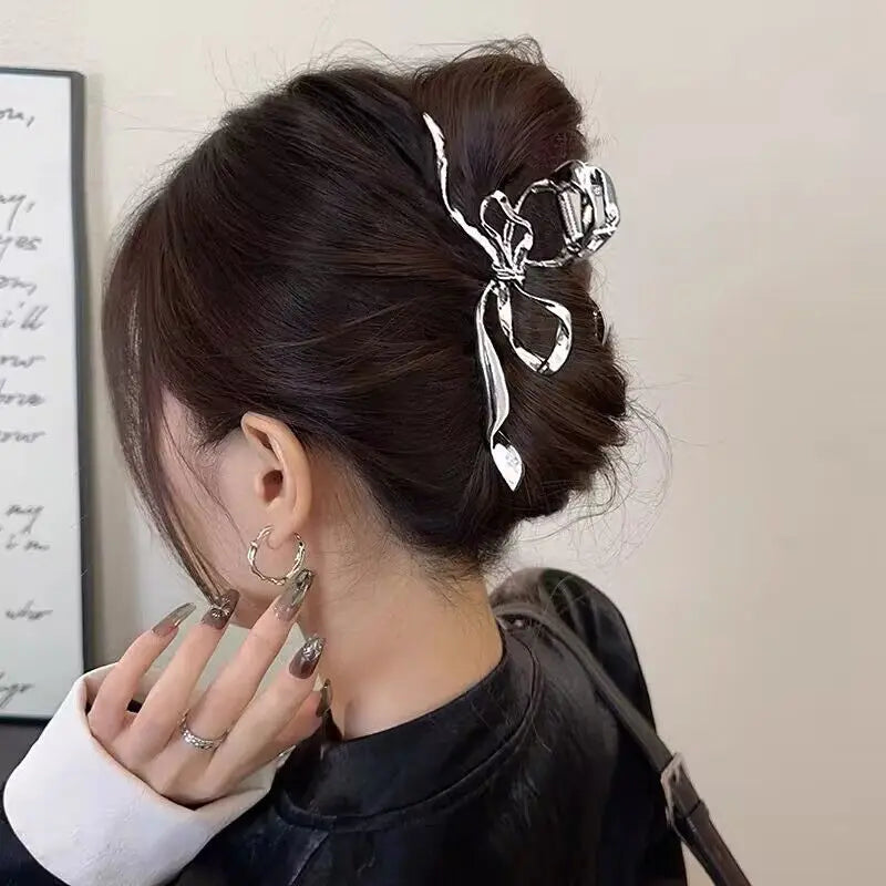 2024 New Vintage Ribbon Bow Hair Claws Exquisite Metal Hair Clip Clasp Hairpins For Women Hair Accessories Barrettes Shark Clips
