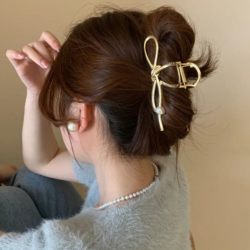 2024 New Vintage Ribbon Bow Hair Claws Exquisite Metal Hair Clip Clasp Hairpins For Women Hair Accessories Barrettes Shark Clips