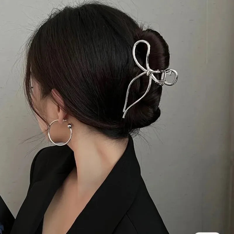 2024 New Vintage Ribbon Bow Hair Claws Exquisite Metal Hair Clip Clasp Hairpins For Women Hair Accessories Barrettes Shark Clips