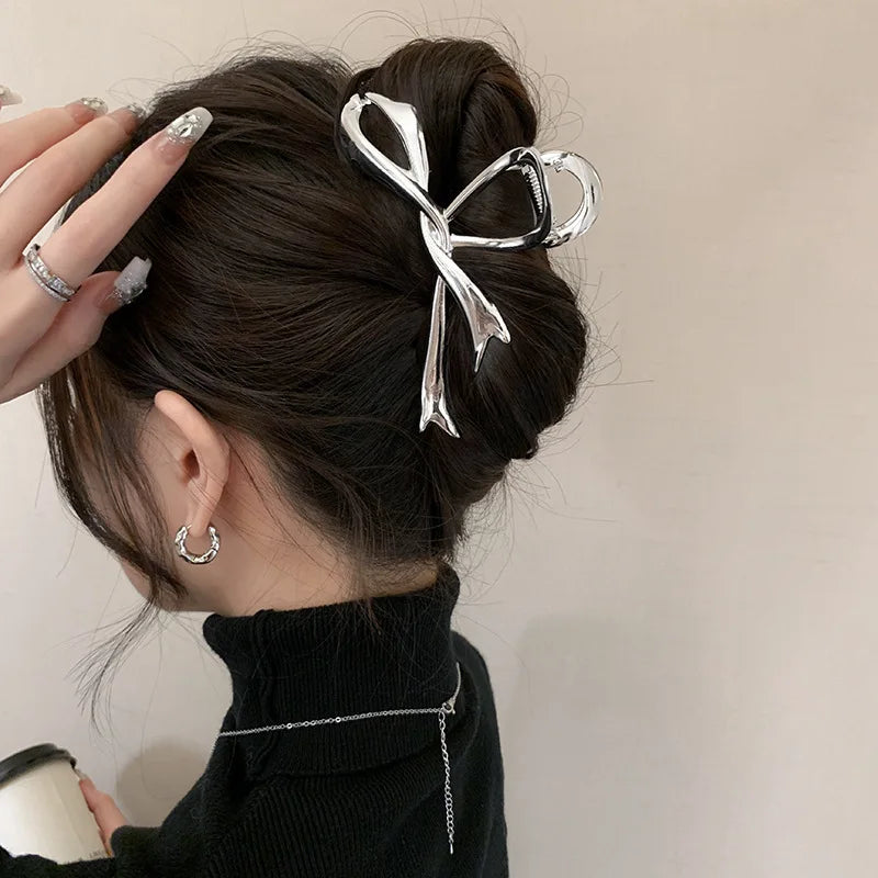2024 New Vintage Ribbon Bow Hair Claws Exquisite Metal Hair Clip Clasp Hairpins For Women Hair Accessories Barrettes Shark Clips